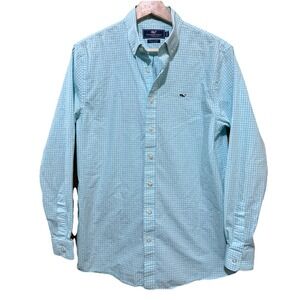 Vineyard Vines Men's Small Green White Check Long Sleeve Button Down Whale Shirt